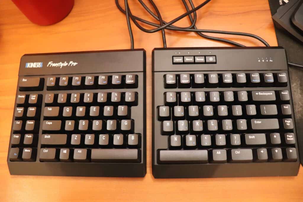 ergonomic keyboard on desk