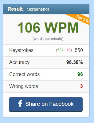 106 wpm typing test results