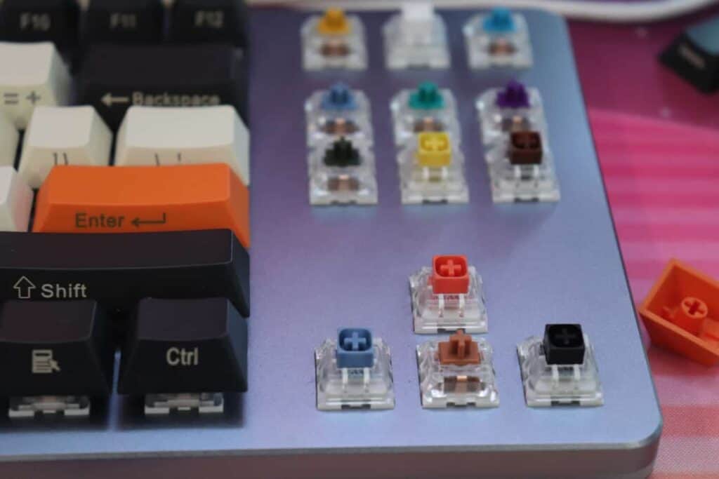 variety of switches on mechanical keyboard