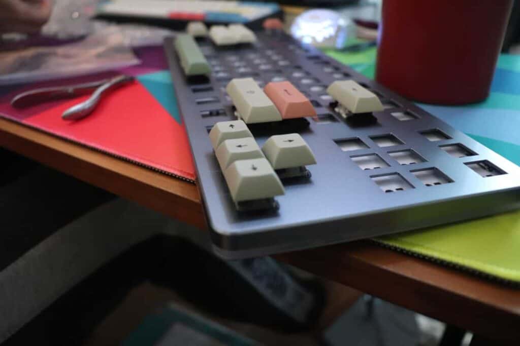 Drop Ctrl mechanical keyboard with most of the switches taken out.