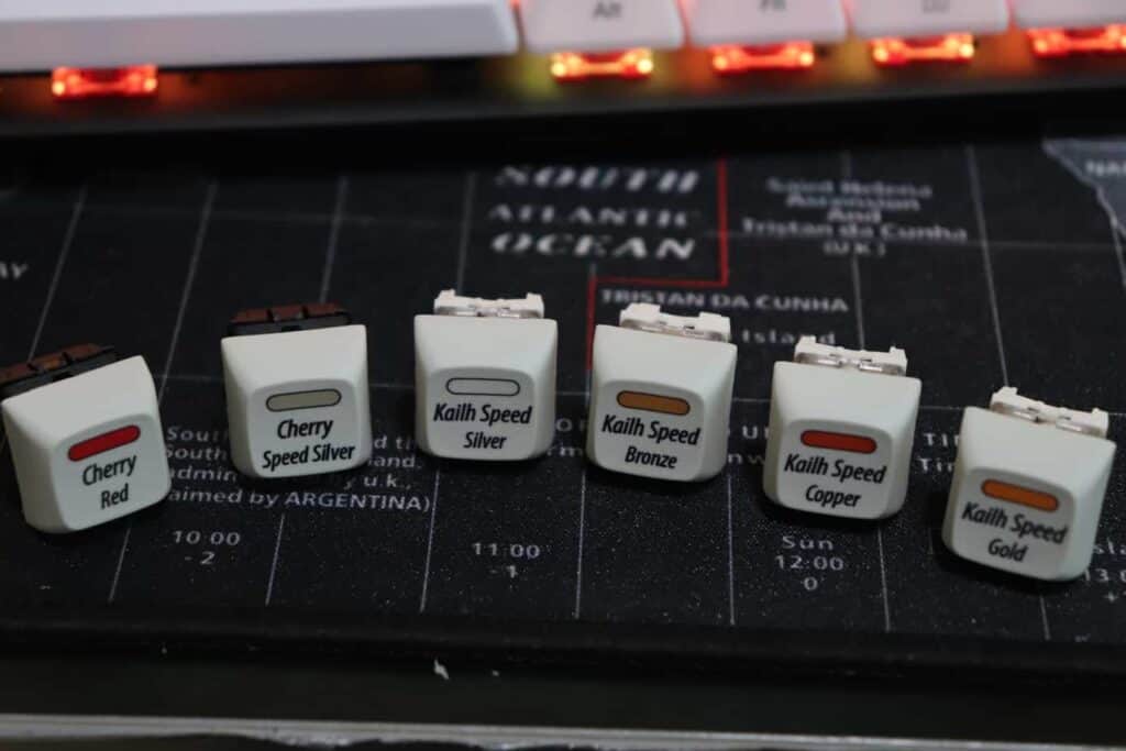 variety of different gaming mechanical switches from Kailh and Cherry