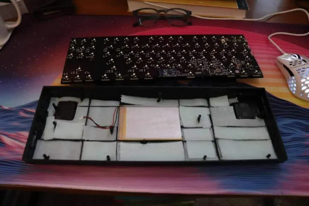 packing foam inside a mechanical keyboard case.