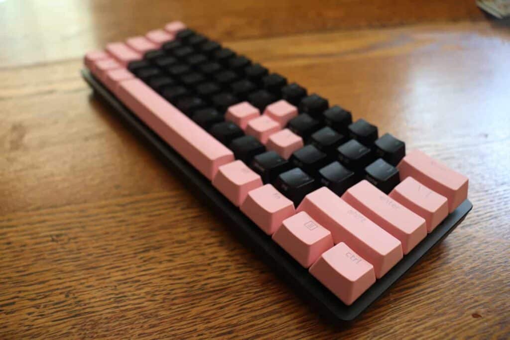 angled view of Razer PBT Keycap set on keyboard