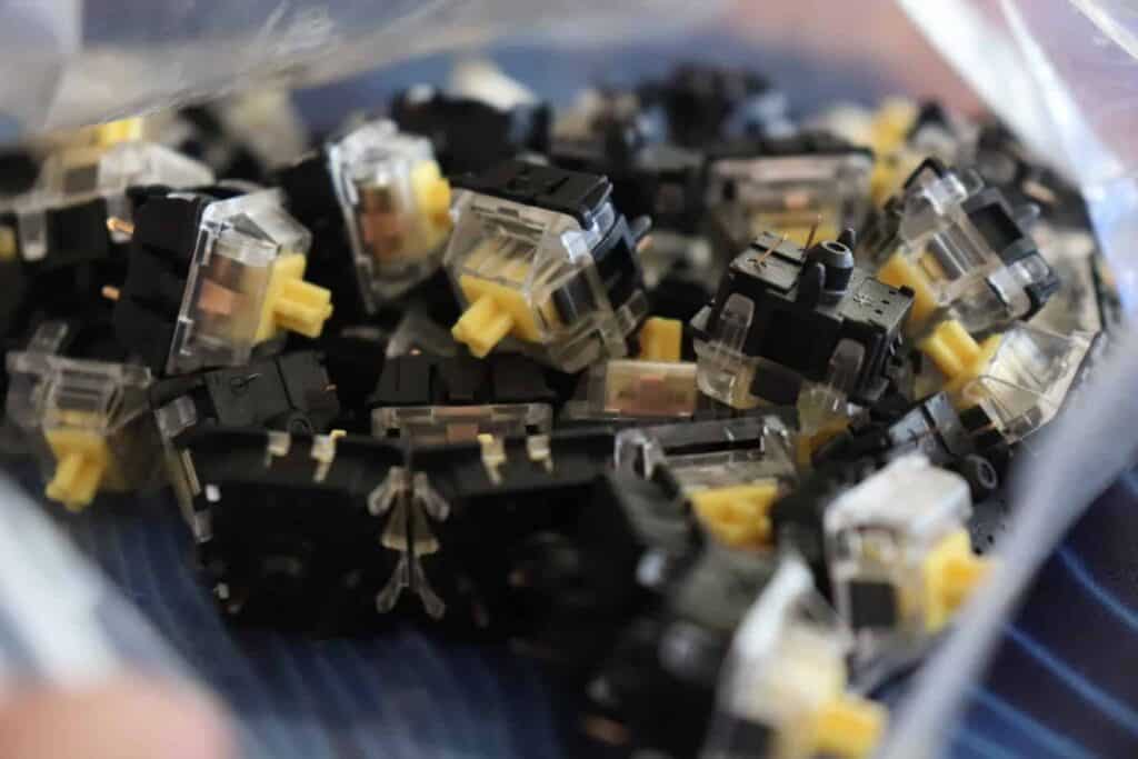 Package of Gateron Yellow switches for a mechanical keyboard build