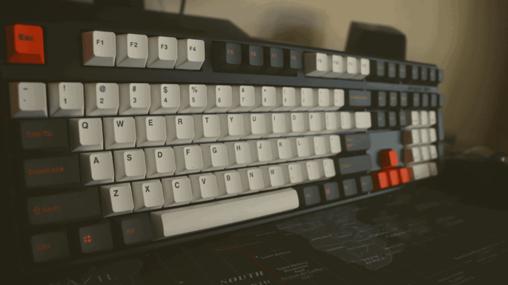 angled view of Mistell X-VIII mechanical keyboard