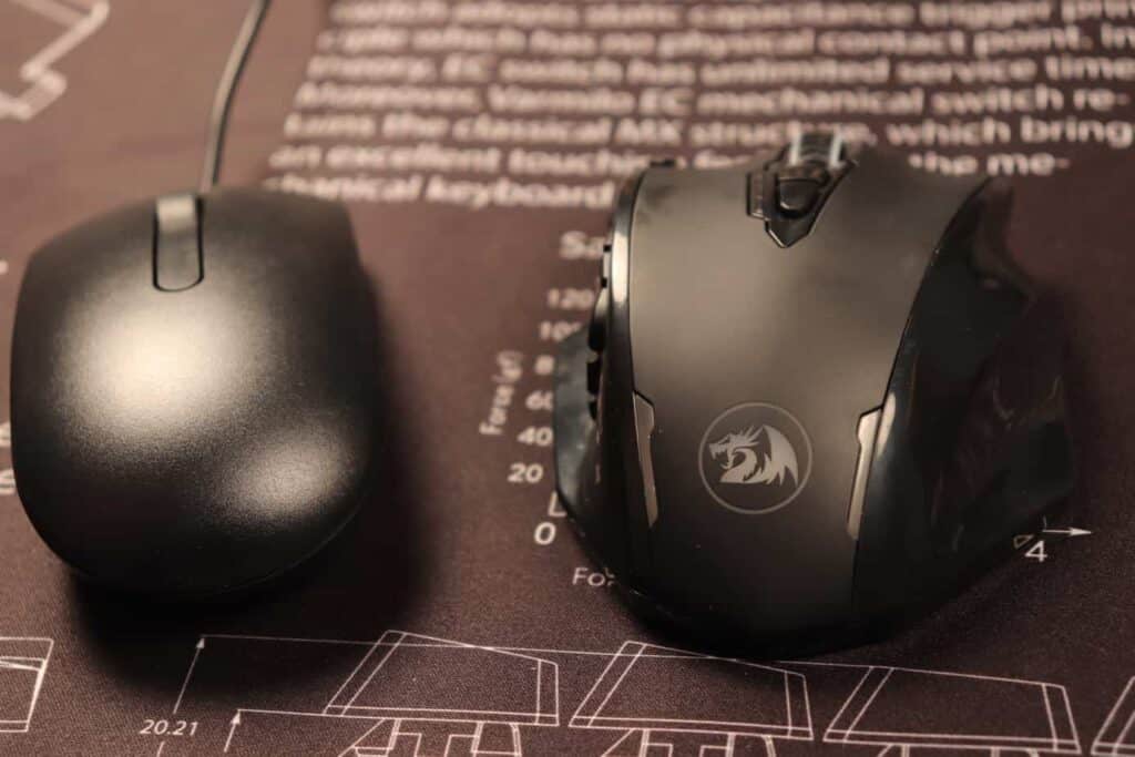 gaming mouse and regular mouse side by side comparison