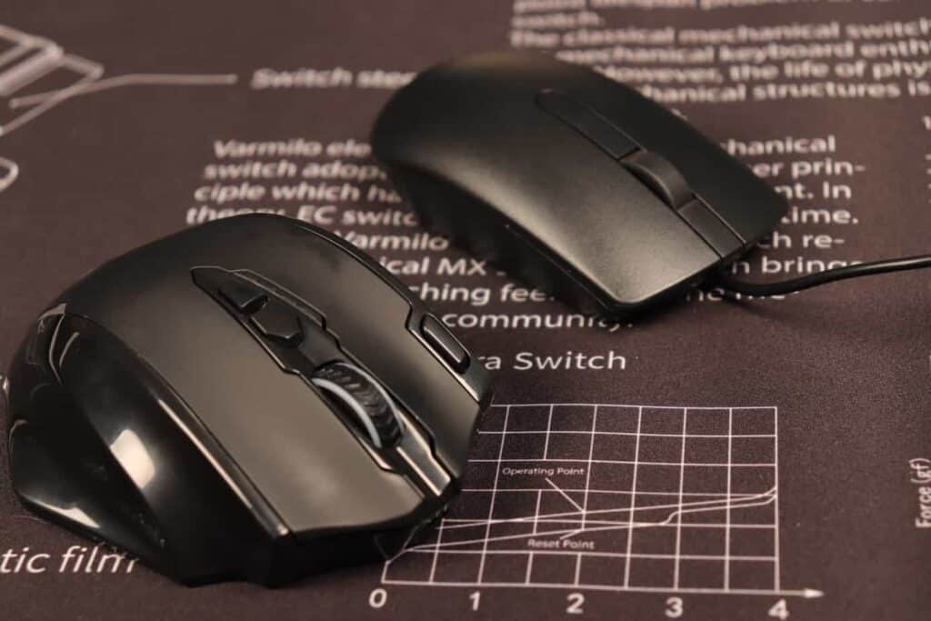 Gaming mouse next to regular mouse