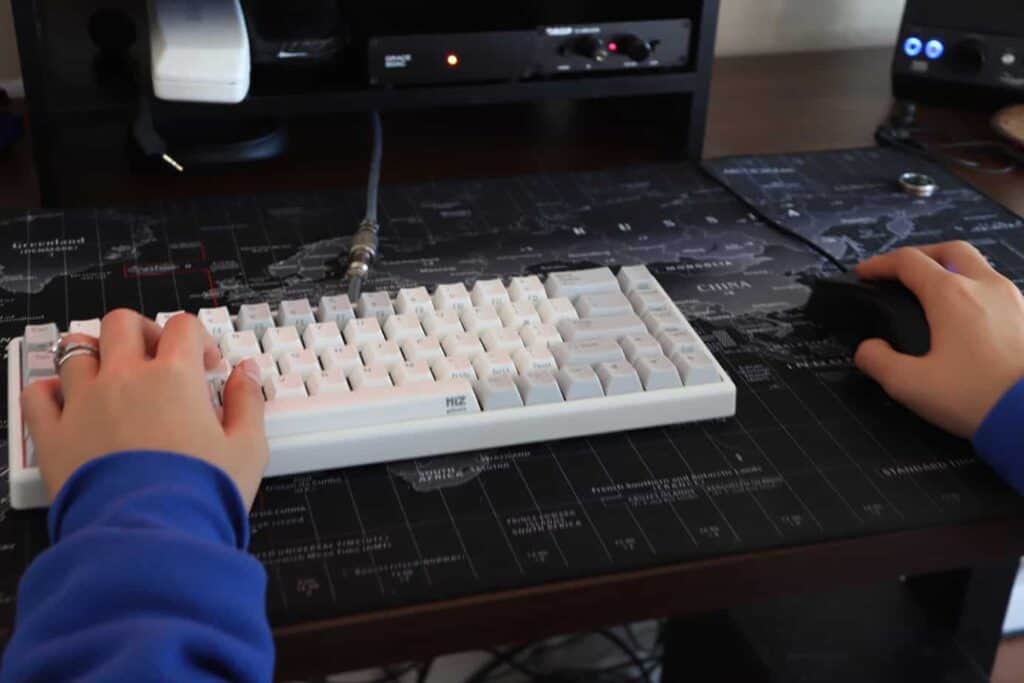 someone gaming with mechanical keyboard and mouse