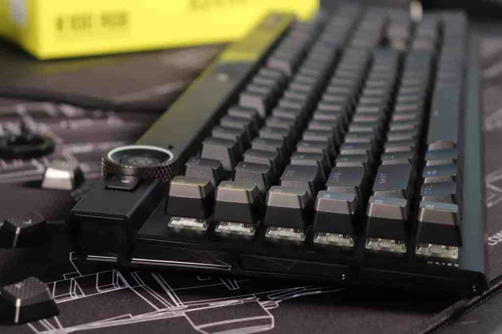 Side view of the Corsair K100 mechanical keyboard