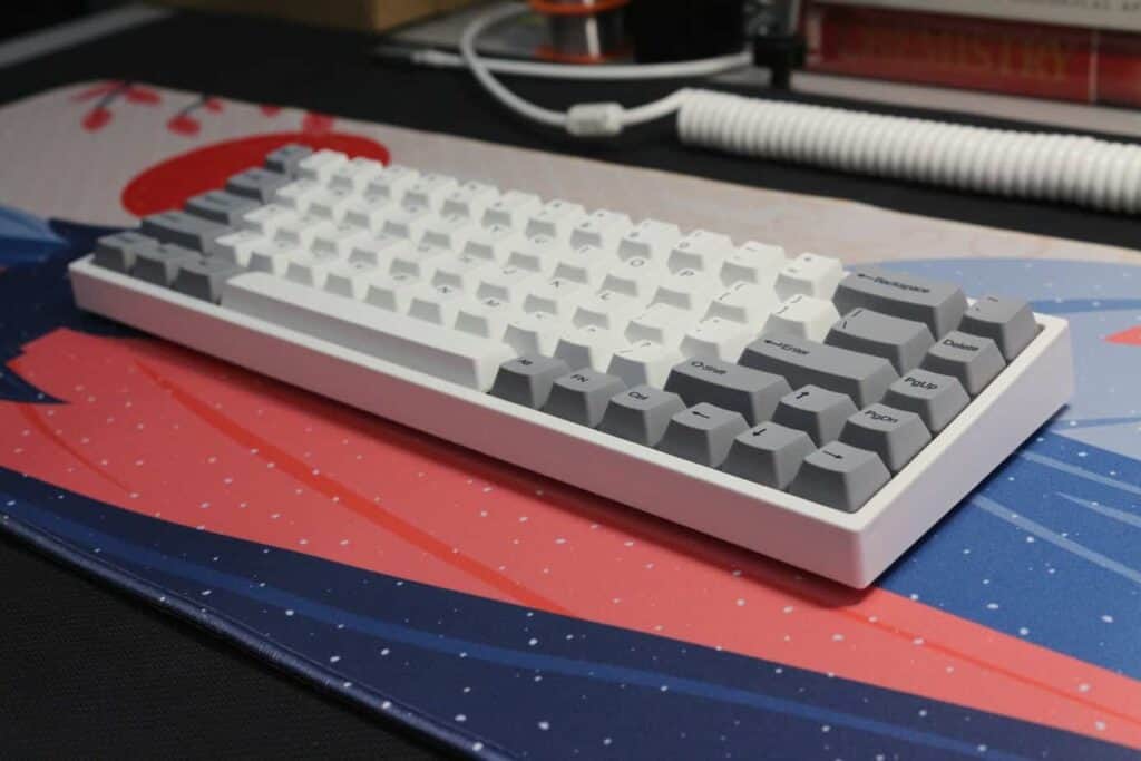 angled view of Keydous NJ68 mechanical keyboard