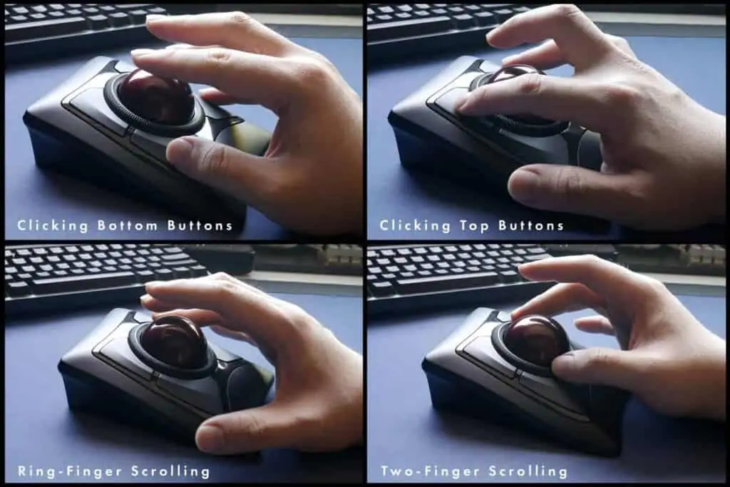 Different ways of scrolling and clicking buttons on trackball mice