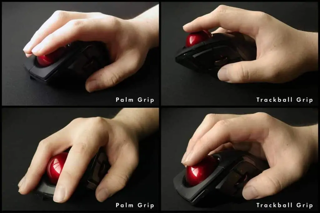 Diagram showing the different ways to grip the Elecom Deft Pro trackball