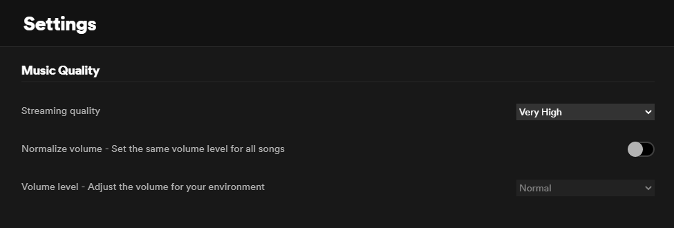 Spotify music quality settings