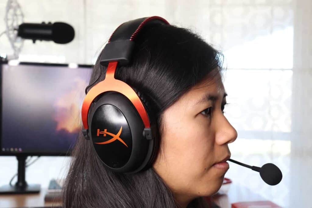 a gaming headset being worn 