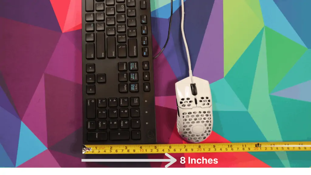 vertically tilted keyboard width on desk measured