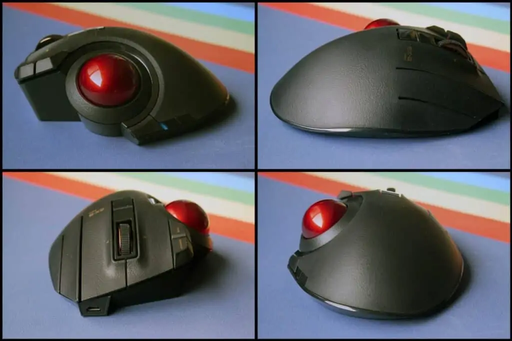 Different sides of the Elecom Ex-G Pro trackball mouse