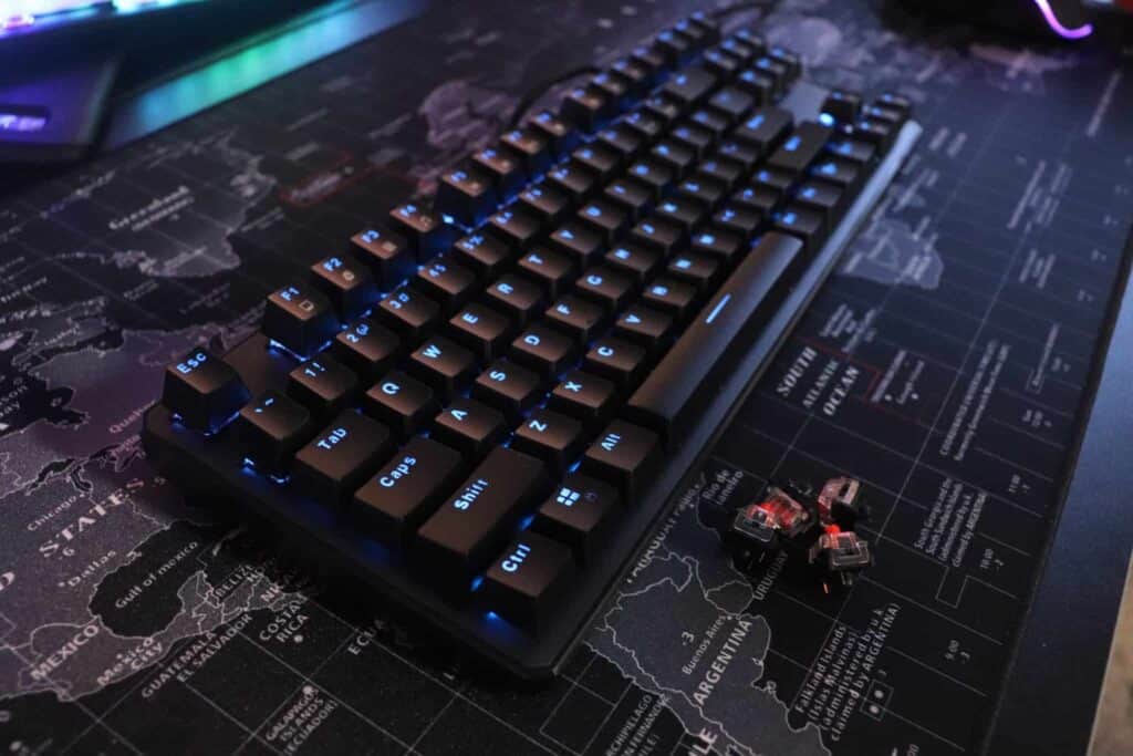 Angled view of Tecware Phantom mechanical keyboard 