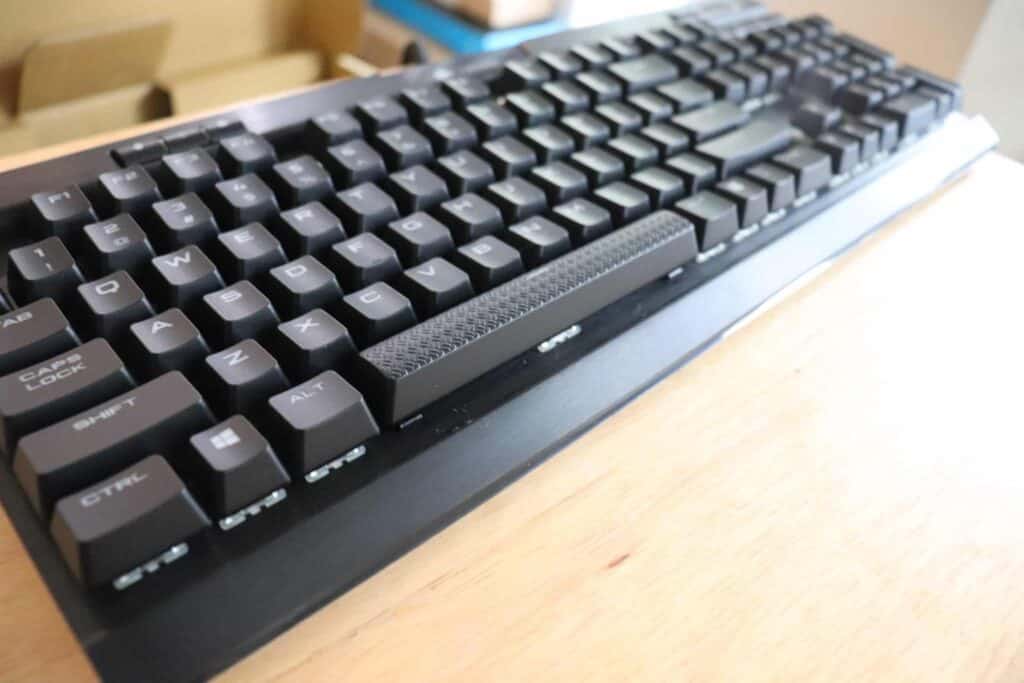 Angled view of Corsair K70 mechanical keyboard